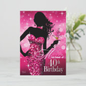 Bombshell Sparkle 40th Birthday | fuschia dec 12th Kaart (Staand voorkant)