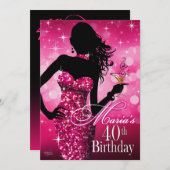 Bombshell Sparkle 40th Birthday | fuschia dec 12th Kaart (Voorkant / Achterkant)