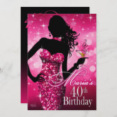Bombshell Sparkle 40th Birthday | fuschia dec 13th Kaart (Voorkant / Achterkant)