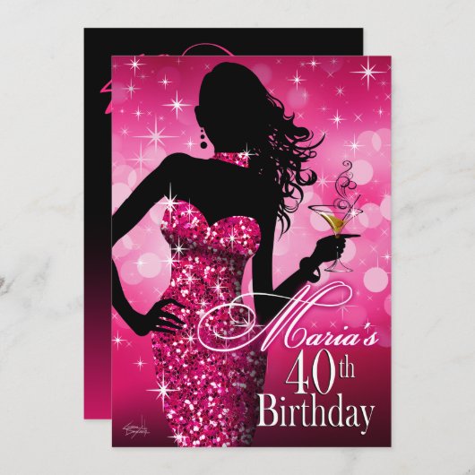 Bombshell Sparkle 40th Birthday | fuschia dec 13th Kaart (Voorkant / Achterkant)