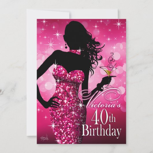 Bombshell Sparkle 40th Birthday | fuschia Kaart (Voorkant)