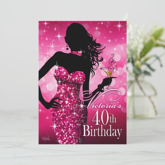 Bombshell Sparkle 40th Birthday | fuschia Kaart (Staand voorkant)
