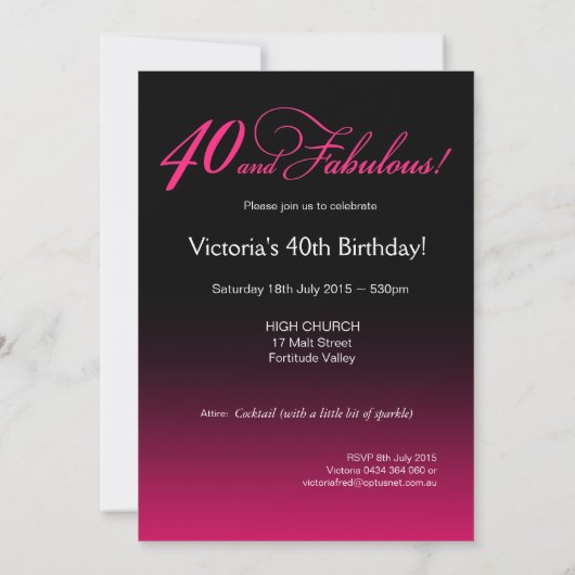 Bombshell Sparkle 40th Birthday | fuschia Kaart (Achterkant)