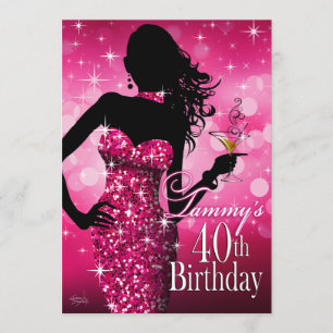 Bombshell Sparkle 40th Birthday   fuschia Kaart