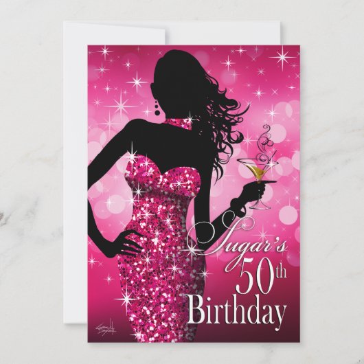 Bombshell Sparkle 50th Birthday | fuschia Kaart (Voorkant)