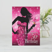 Bombshell Sparkle 50th Birthday | fuschia Kaart (Staand voorkant)