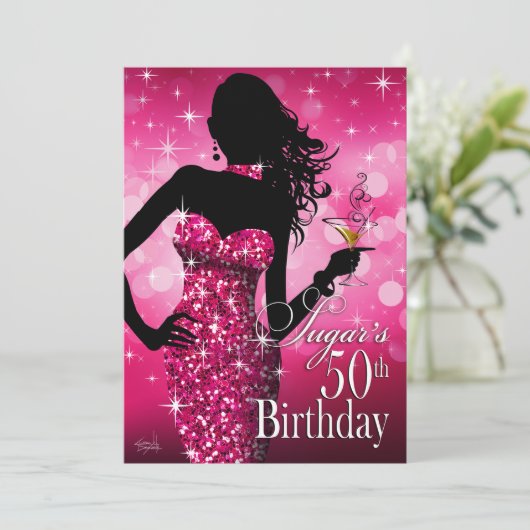 Bombshell Sparkle 50th Birthday | fuschia Kaart (Staand voorkant)