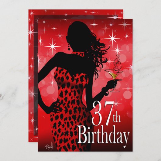 Bombshell Sparkle Red Leopard 37th Birthday Kaart (Voorkant / Achterkant)