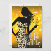 Bombshell Sparkle Snow Leopard 44th Birthday Kaart (Voorkant)