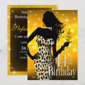 Bombshell Sparkle Snow Leopard 44th Birthday Kaart (Voorkant / Achterkant)