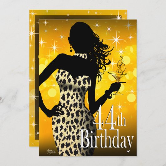 Bombshell Sparkle Snow Leopard 44th Birthday Kaart (Voorkant / Achterkant)