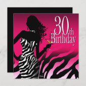Bombshell Zebra 30e verjaardag Fuschia Kaart (Voorkant / Achterkant)