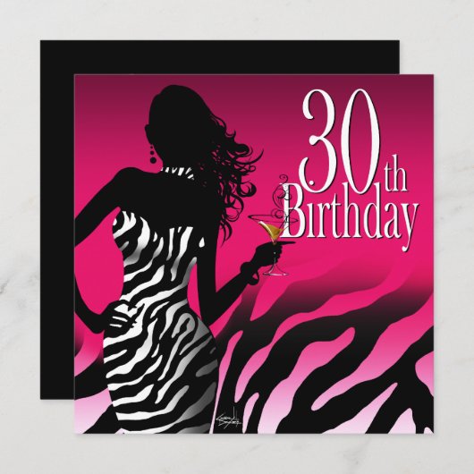 Bombshell Zebra 30e verjaardag Fuschia Kaart (Voorkant / Achterkant)