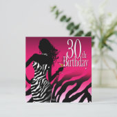 Bombshell Zebra 30e verjaardag Fuschia Kaart (Staand voorkant)