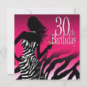 Bombshell Zebra 30e verjaardag Fuschia Kaart (Voorkant)