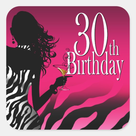 Bombshell Zebra 30e verjaardagsfeestje Fuschia Vierkante Sticker (Voorkant)