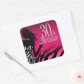 Bombshell Zebra 30e verjaardagsfeestje Fuschia Vierkante Sticker (Envelop)