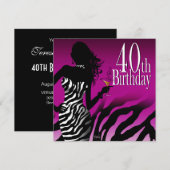 Bombshell Zebra 40e verjaardag Paars Kaart (Voorkant / Achterkant)