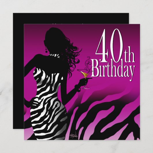 Bombshell Zebra 40e verjaardag Paars Kaart (Voorkant / Achterkant)