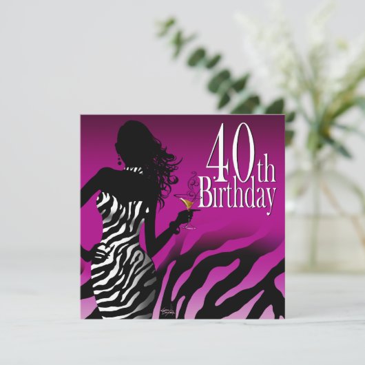 Bombshell Zebra 40e verjaardag Paars Kaart (Staand voorkant)