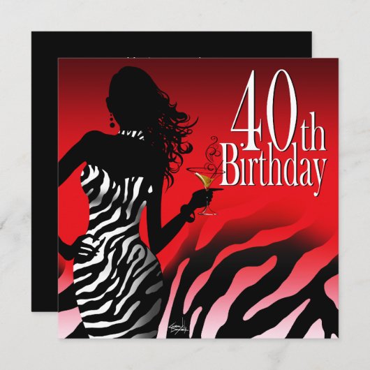 Bombshell Zebra 40e verjaardag Red Kaart (Voorkant / Achterkant)