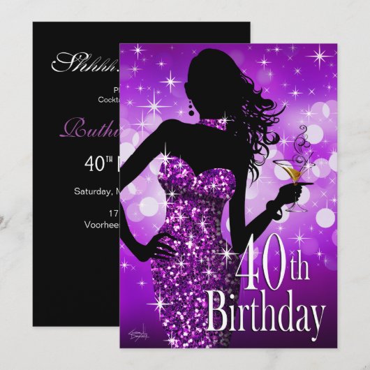 Bombshell Zebra 40ste verrassingsfeest | paars Kaart (Voorkant / Achterkant)