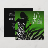 Bombshell Zebra 40th Birthday Party Bottle Green Kaart (Voorkant / Achterkant)