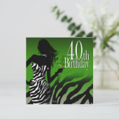 Bombshell Zebra 40th Birthday Party Bottle Green Kaart (Staand voorkant)