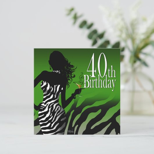 Bombshell Zebra 40th Birthday Party Bottle Green Kaart (Staand voorkant)