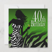 Bombshell Zebra 40th Birthday Party Bottle Green Kaart (Voorkant)