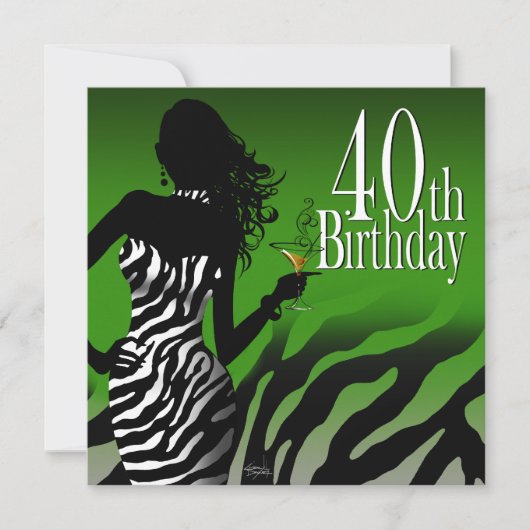 Bombshell Zebra 40th Birthday Party Bottle Green Kaart (Voorkant)
