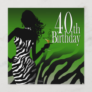 Bombshell Zebra 40th Birthday Party Bottle Green Kaart