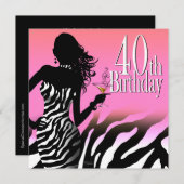 Bombshell Zebra 40th Birthday Party Dress Pink Kaart (Voorkant / Achterkant)