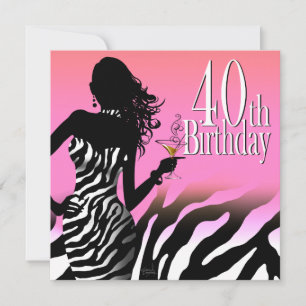 Bombshell Zebra 40th Birthday Party Dress Pink Kaart
