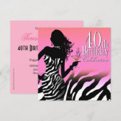 Bombshell Zebra 40th Birthday Party Dress Pink Kaart (Voorkant / Achterkant)