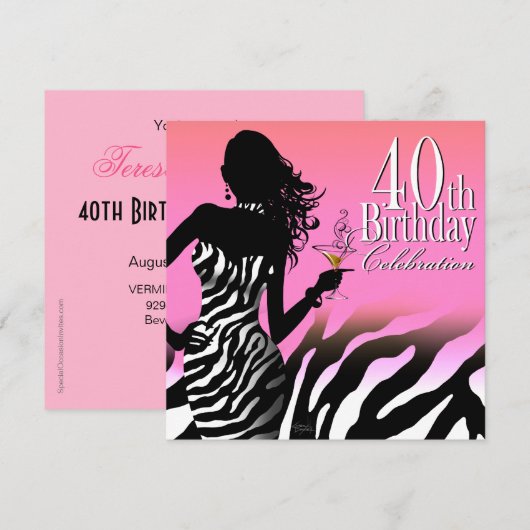 Bombshell Zebra 40th Birthday Party Dress Pink Kaart (Voorkant / Achterkant)