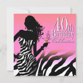 Bombshell Zebra 40th Birthday Party Dress Pink Kaart (Voorkant)