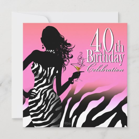 Bombshell Zebra 40th Birthday Party Dress Pink Kaart (Voorkant)