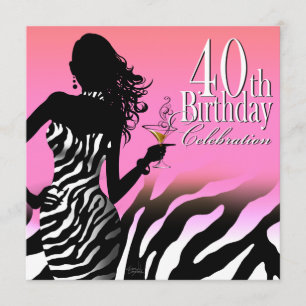Bombshell Zebra 40th Birthday Party Dress Pink Kaart