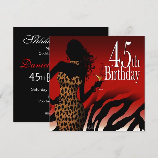 Bombshell Zebra 45e Surprise Birthday Party Red Kaart (Voorkant / Achterkant)