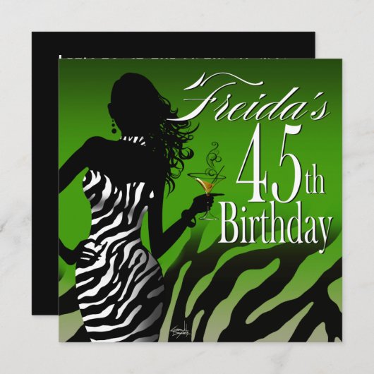 Bombshell Zebra 45th Birthday | groen Kaart (Voorkant / Achterkant)