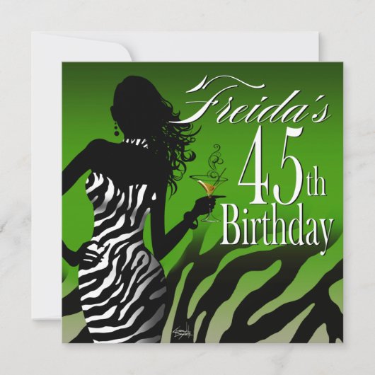 Bombshell Zebra 45th Birthday | groen Kaart (Voorkant)
