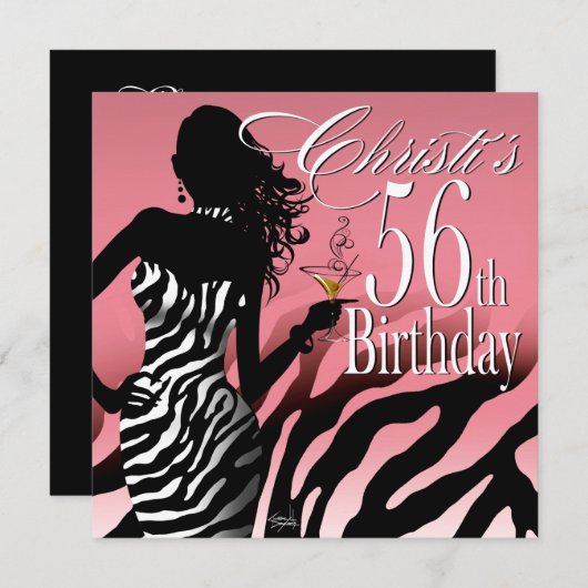 Bombshell Zebra 56e verrassingsdag roze Kaart (Voorkant / Achterkant)