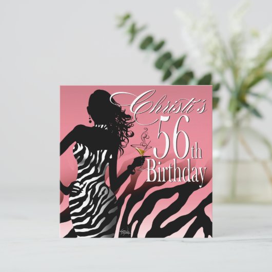 Bombshell Zebra 56e verrassingsdag roze Kaart (Staand voorkant)