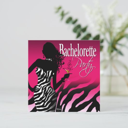 Bombshell Zebra Bachelorette Dames Night fuschia Kaart (Staand voorkant)