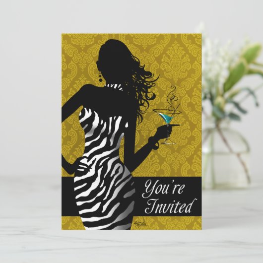 Bombshell Zebra Bachelorette Dames Night Gold Kaart (Staand voorkant)