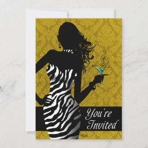 Bombshell Zebra Bachelorette Dames Night Gold Kaart