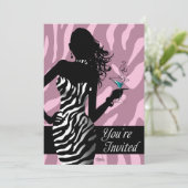 Bombshell Zebra Bachelorette Dames Night Pink Kaart (Staand voorkant)
