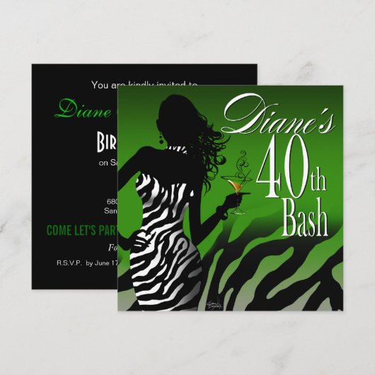 Bombshell Zebra Diane's 40e verjaardag Kaart (Voorkant / Achterkant)