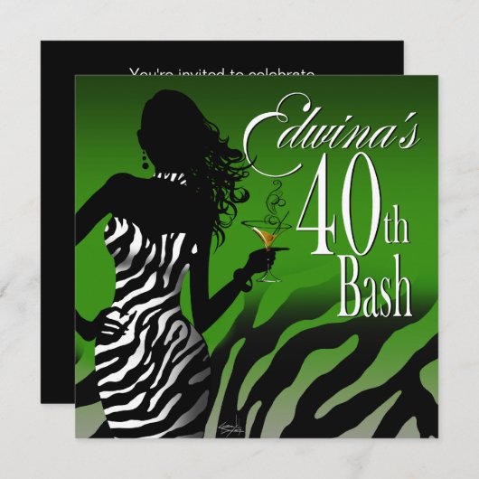 Bombshell Zebra Edwina's 40e verjaardag Kaart (Voorkant / Achterkant)